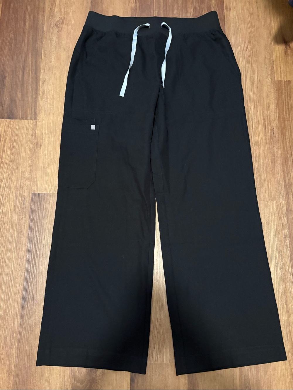 Figs High Waisted Isabel Wide Leg Scrub Pants Black XL Regular